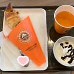 サンマルクカフェ&バー ユニバーサル・シティウォーク店 - キッズセット 540円(税込) チョコクロ、ソフトクリーム、アップルジュースのセット