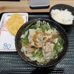 はなまるうどん - 料理写真:塩豚ねぎうどん小、れんこん天、ライス小