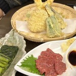 東都庵  - 野沢菜、馬刺し、天ぷら