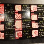 Wagyuu Yakiniku Tabehoudai Nikuyano Daidokoro - お店のかべに貼られたお肉の部位の解説。