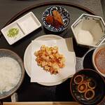 京都祇園 八坂圓堂 - かき揚げ、ご飯、赤出汁