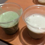 松島センチュリーホテル - 朝食スムージー　グリーン、バナナ、トマト、ずんだがありました