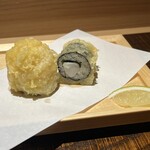 京橋 鮨 好日 - 小柱と大葉の海苔巻き揚げ