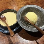 焼鳥 酉乃洲 - 自家製蕎麦茶プリン＆みかんシャーベット