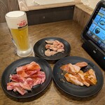 七輪焼肉 安安 - 注文★スーパードライ生中2杯目～安安カルビ～とんとろ～せせり