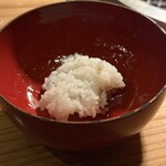 大皿焼肉 老中 - 残った卵とタレにお米を入れてくれた