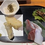 あわび亭 - ナマズとゴボウの天ぷら　いなだ、マグロ、イカ