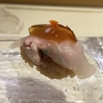 鮨 なかや - カワハギ　肝ジュレ乗せ