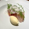 アコルドゥ - ④ 魚と蕎麦の実 トリュフと日本的な香り
・勘八・蕎麦の実山葵菜と
    トリュフオイルのジェラート