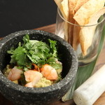 Guacamole Mexican dip with shrimp and avocado