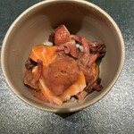 鉄板焼 宇佐見 - 前菜　アミタケとサーモン