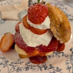 喫茶 tameiki - いちごのスコーンサンド890円✨️リベイクされたサクサクスコーン。カスタードやマスカルポーネ＆ホワイトチョコのムースが溶けていく前にすくって頂くのがポイント♪