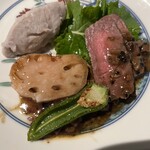 枸杞 - 大和牛　千巴菌ソースを添えて　飛鳥蓮根　味間芋のマッシュ