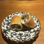 創作鉄板 粉者東京 - 白子、せり、和牛の春巻き