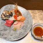 厨 花膳 - 蝦夷鮑 中トロ ボタン海老 真鯛