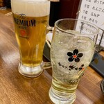 串カツさくら - 生ビール＆ライム酎ハイ