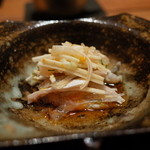 神楽坂 石かわ - ふぐ細引き つくね芋 鮟肝 ポン酢 2014.12.1x