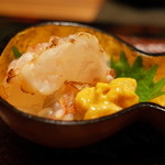 神楽坂 石かわ - お造り(2) 伊勢海老の焼霜 海老味噌 二杯酢 2014.12.1x