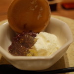 神楽坂 石かわ - 丹波小豆 柚子の寒天 クリームチーズのムース 焼き最中 2014.12.1x