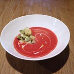 さじこよみ - 小エビと椎茸のフリット　ビーツのポタージュ