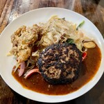 男前パスタ - ミラカンハンバーグ、トッピング からあげ