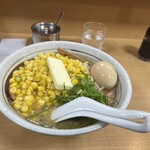 すすきの亭 御器所店 - 味噌ラーメン　ハーフコーン　バター　煮卵トッピング