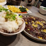 しおがま庵 - 市販の木綿豆腐2丁で揚げ出し豆腐、雑穀玄米に山芋、味噌汁と渋い夕飯( ☆∀☆)