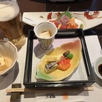 しゃぶしゃぶ・日本料理 木曽路 大森店 - 最初のお料理と生ビール