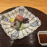 口福 みなみ - お造り(sorry, ﾜｻﾋﾞを散らしてから撮り忘れに気付いて撮影)