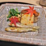 日本料理 研野 - 八寸。モロコ、蟹シューマイ、お野菜色々。