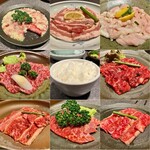 杏樹亭 岸根店 - この日にいただいたお肉の曼陀羅…