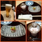 日本料理 十三蔵 - 先付：近江蒟蒻の白和え、青銀杏載せ、ピーチ蕪の摺り流し（ピンクペッパーかけ）