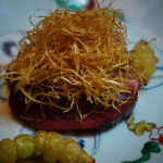 松川 - 【冬】新潟県産真鴨の焼き物、揚げた葱とチョウロギの焼いたものを添えて(2014.12.13)