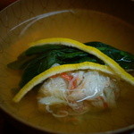 松川 - 【冬】越前蟹（オス）の身肉と味噌だけで固め、蒸らしあげた一品(2014.12.13)