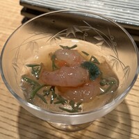 鮨 巳之七 - 島根の甘海老の塩辛とジュンサイ