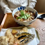 手打ちうどん まつ奈 - みぞれ豚うどん&天ぷら盛り合わせ