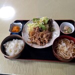 食堂わたる - Cセット 生姜焼きとかけうどん 1150円