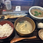 炭火焼和めし処 しんぱち食堂 海南店 - さば文化干し定食(ご飯小盛)1023円
                                かけそば 小盛 429円