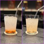 ラ・メゾン アンソレイユターブル - ■セットドリンク ピーチソーダ かき混ぜ前と後
