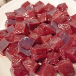 부촌육회 - レバ刺し。日本で食べられなくなったから頼んでみた、が、う〜ん、その日の仕入れ次第なのかな？