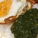南インド食堂 Coconut&Curry - ほうれん草キーマサモサに付いていたほうれん草キーマカレーは、半分くらいごはんにかけていただきました。