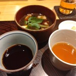 玄水 - 鴨汁　大根おろし汁+醤油　蕎麦つゆ、3種類。