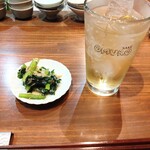 酒場オムロ - つき出し、ハイボール