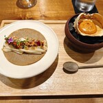 レストラン ウオゼン - 雌蟹、魚沼の蕎麦粉ガレット、蟹のルレクチェ、ロールサンドと蟹の出汁ソース