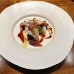 レストラン ウオゼン - あおりいか、むきたけ（山のフカヒレ）、シャインマスカット、猪のバラ肉等