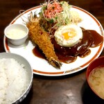 洋食SAEKI - 有頭エビフライとハンバーグのセット