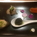 ビストロ　アギャット - あん肝のテリーヌ　鮮魚のカルパッチョキャビア添え　エスカルゴ　自家製唐墨　