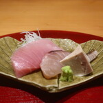 日本料理 幸庵 - メジマグロ、鰆炙り、マツカワガレイの肝