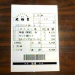 北極星 - 本日のレシートです