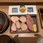 TONKATSU KEITA - 牛カツととんかつの食べ比べ定食・メンチカツ・しじみ汁（アップ１）